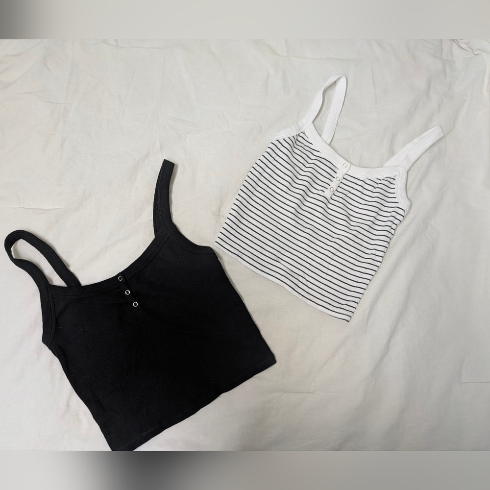 No Boundaries Black and White Striped Tank Tops